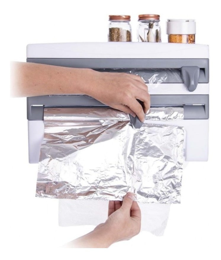 Dispensador De Papel Cocina Plastico Toallas Aluminio 3 En 1